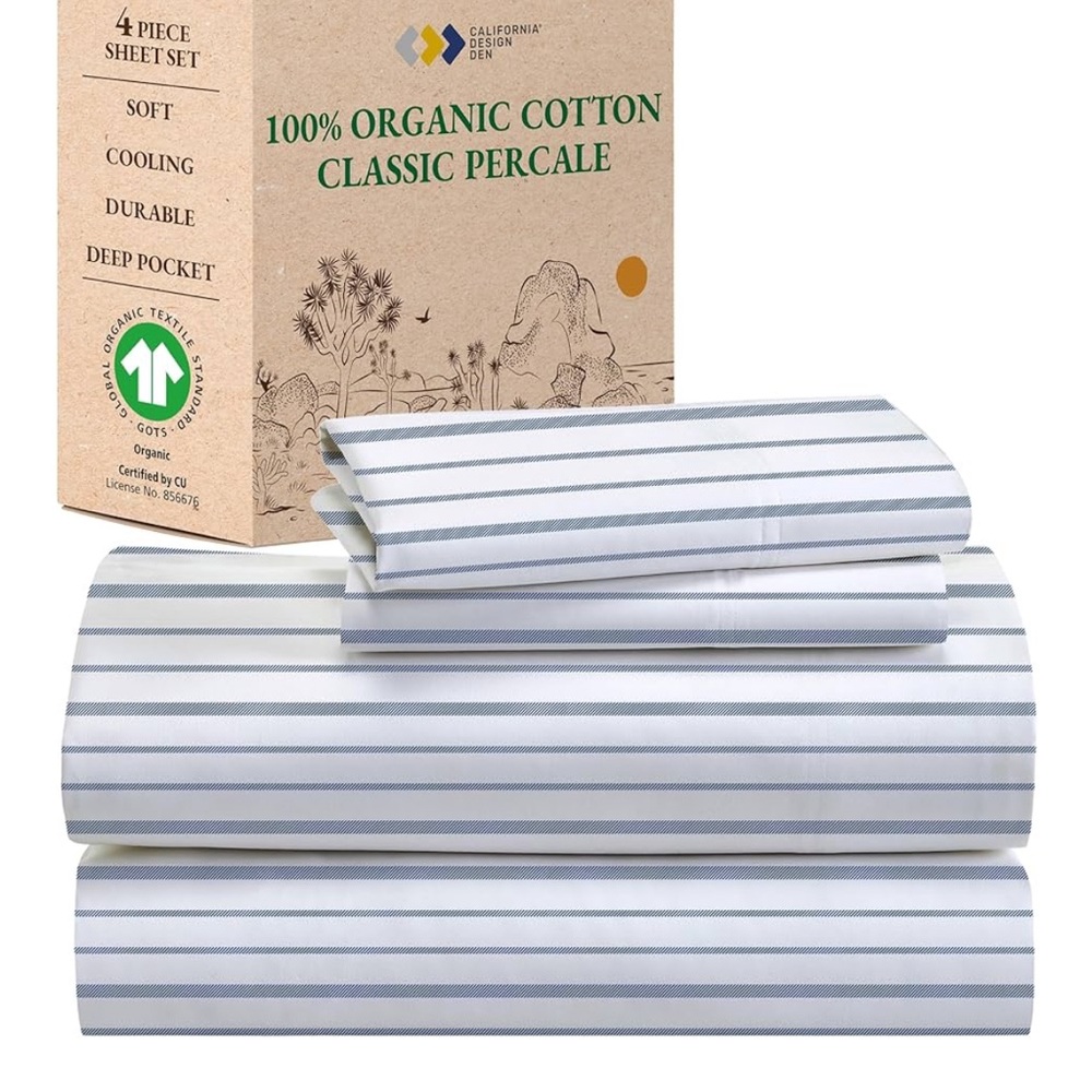 Blue and White Striped Cotton Sheet Set